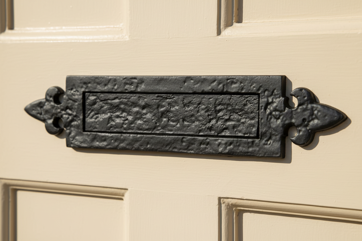Black Antique Iron Tudor Fleur de Lys Letter Box 14.5x3in (362x89mm)