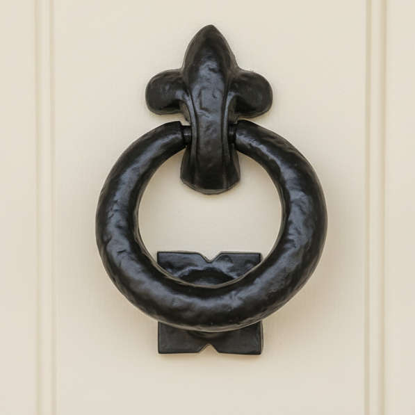 Black Antique Iron Tudor Ring Front Door Knocker 127mm