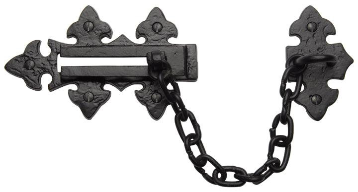 Black Antique Iron Tudor Fleur de Lys Front Door Chain 138x82
