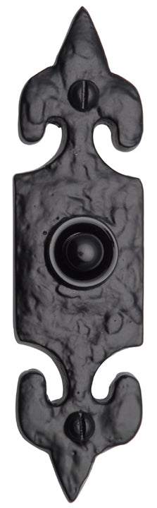 Black Antique Iron Tudor Fleur de Lys Front Door Bell Push 125x33mm