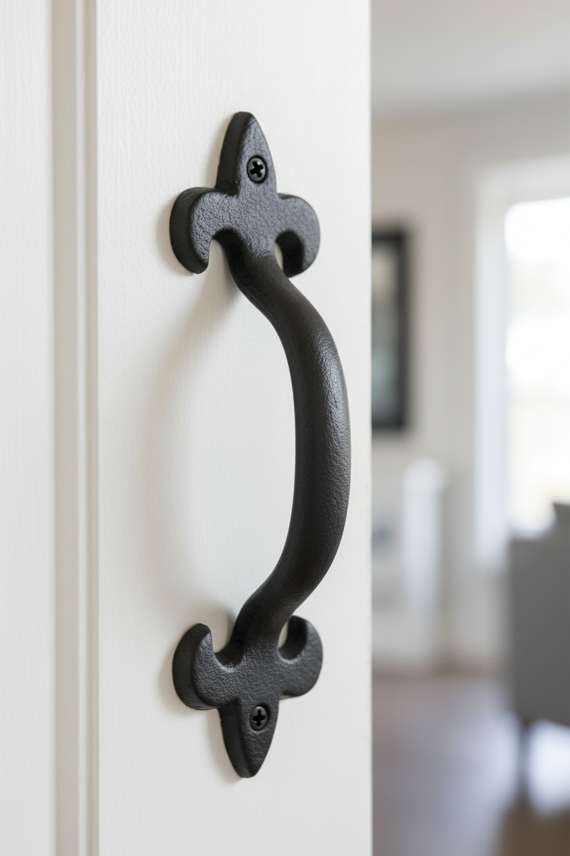 Black Antique Iron Tudor Fleur de Lys Door Pull Handle 175mm