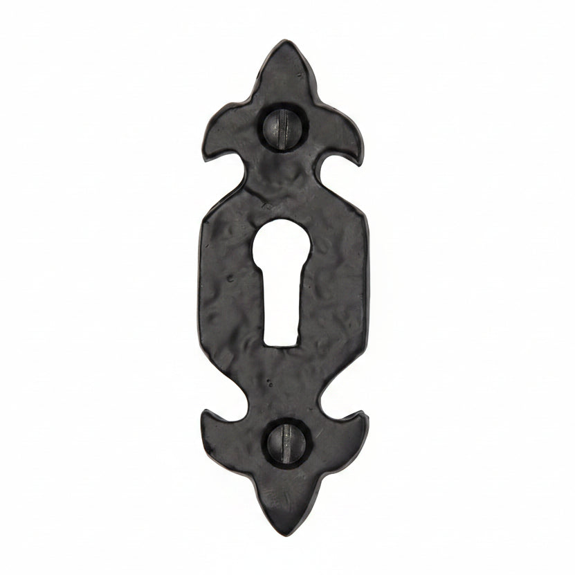 Black Antique Iron Tudor Fleur de Lys Keyhole Cover 79x28mm