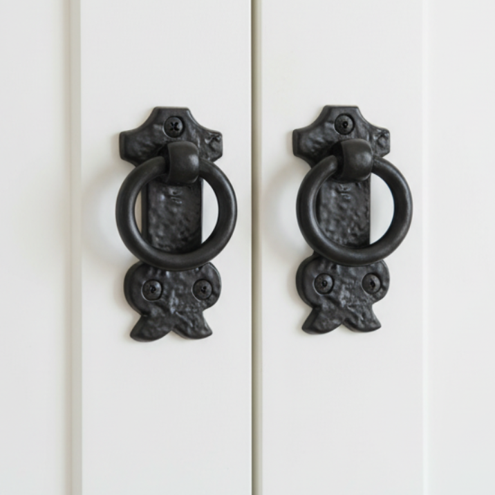 Black Antique Iron Tudor Decorative Cupboard Ring Pull 80x35mm
