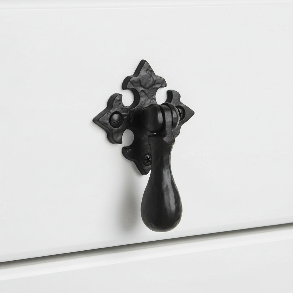 Black Antique Iron Tudor Drop Handle Cupboard Pull 56mm