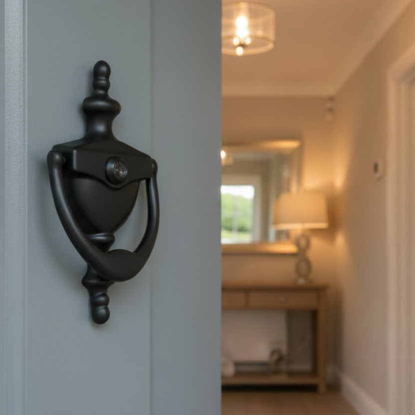 Hoppe Black Traditional Spyhole Urn uPVC Door Knocker