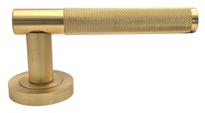 Bari Knurled Lever on Rose Satin Brass Door Handles