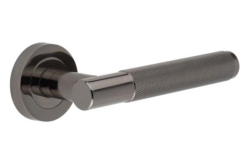Bari Knurled Lever on Rose Black Nickel Door Handles