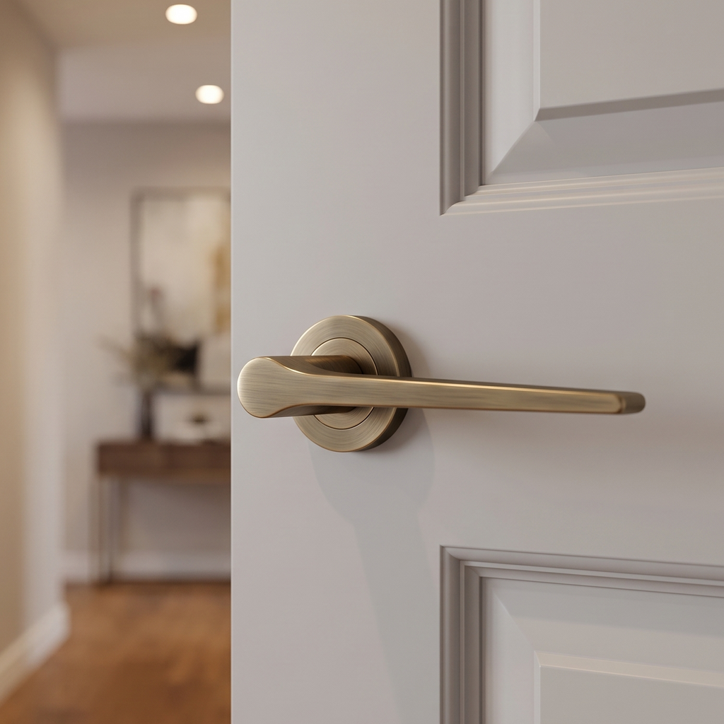 Geo Tapered Lever on Rose Antique Brass Door Handles