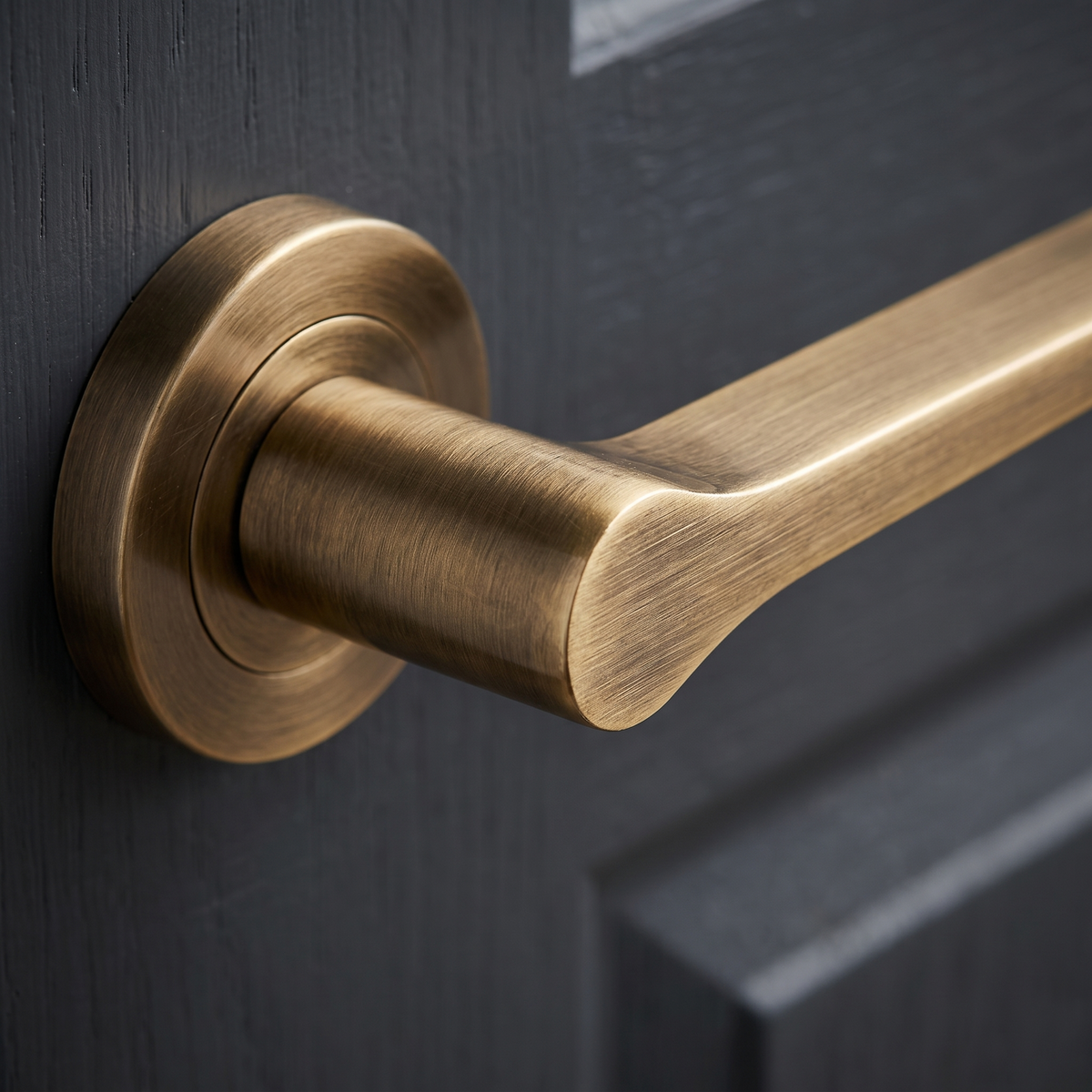 Geo Tapered Lever on Rose Antique Brass Door Handles