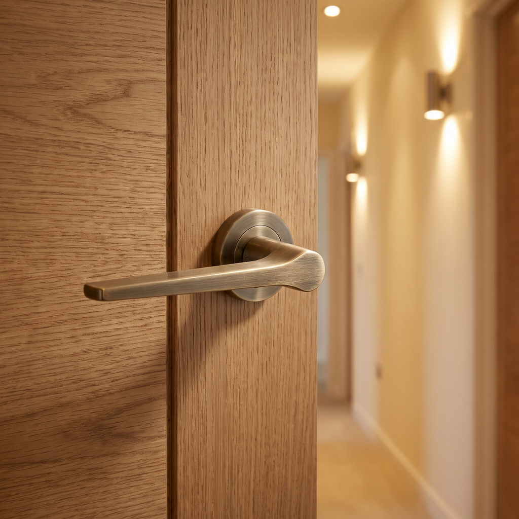 Geo Tapered Lever on Rose Antique Brass Door Handles