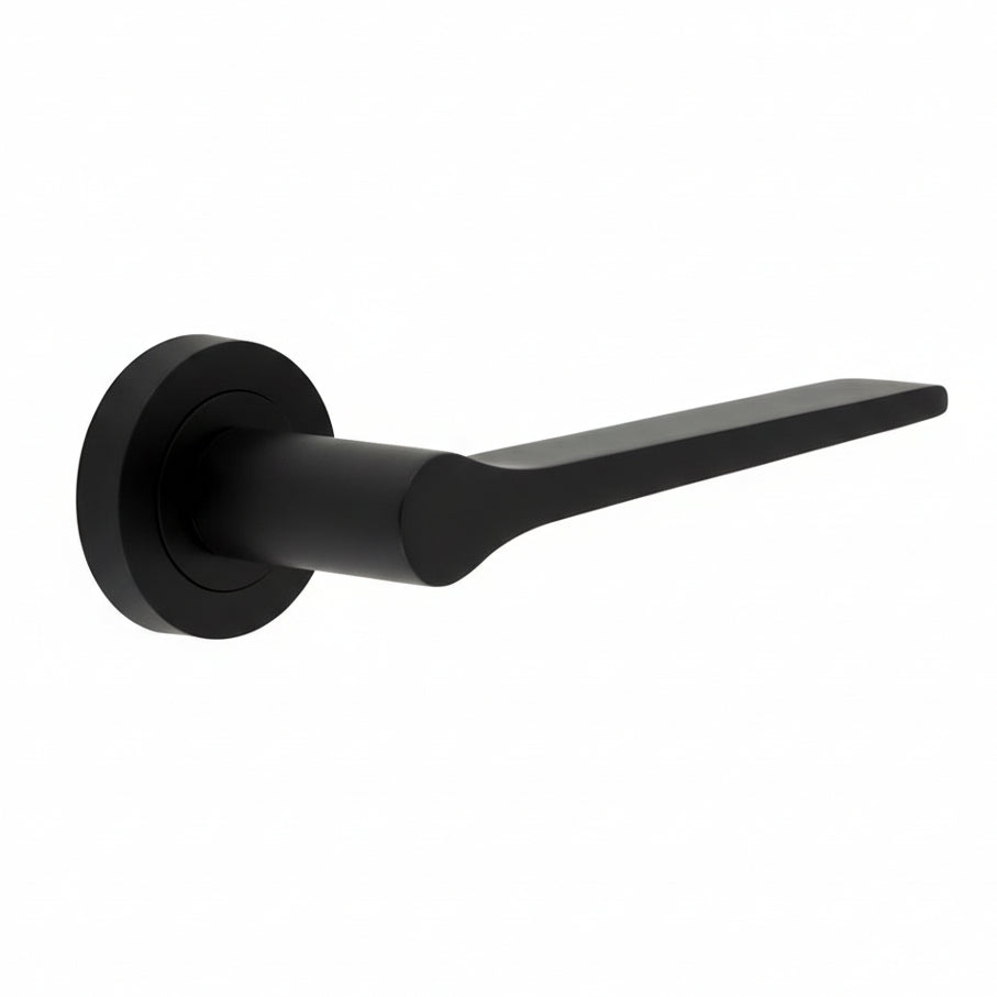 Geo Tapered Lever on Rose Matt Black Door Handles