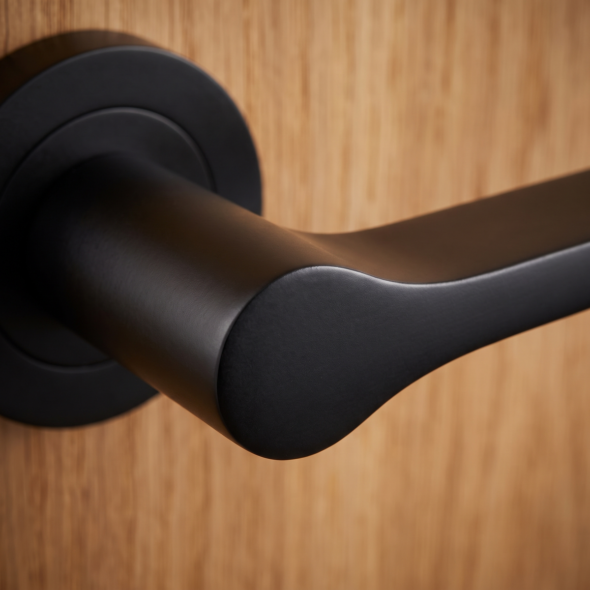 Geo Tapered Lever on Rose Matt Black Door Handles