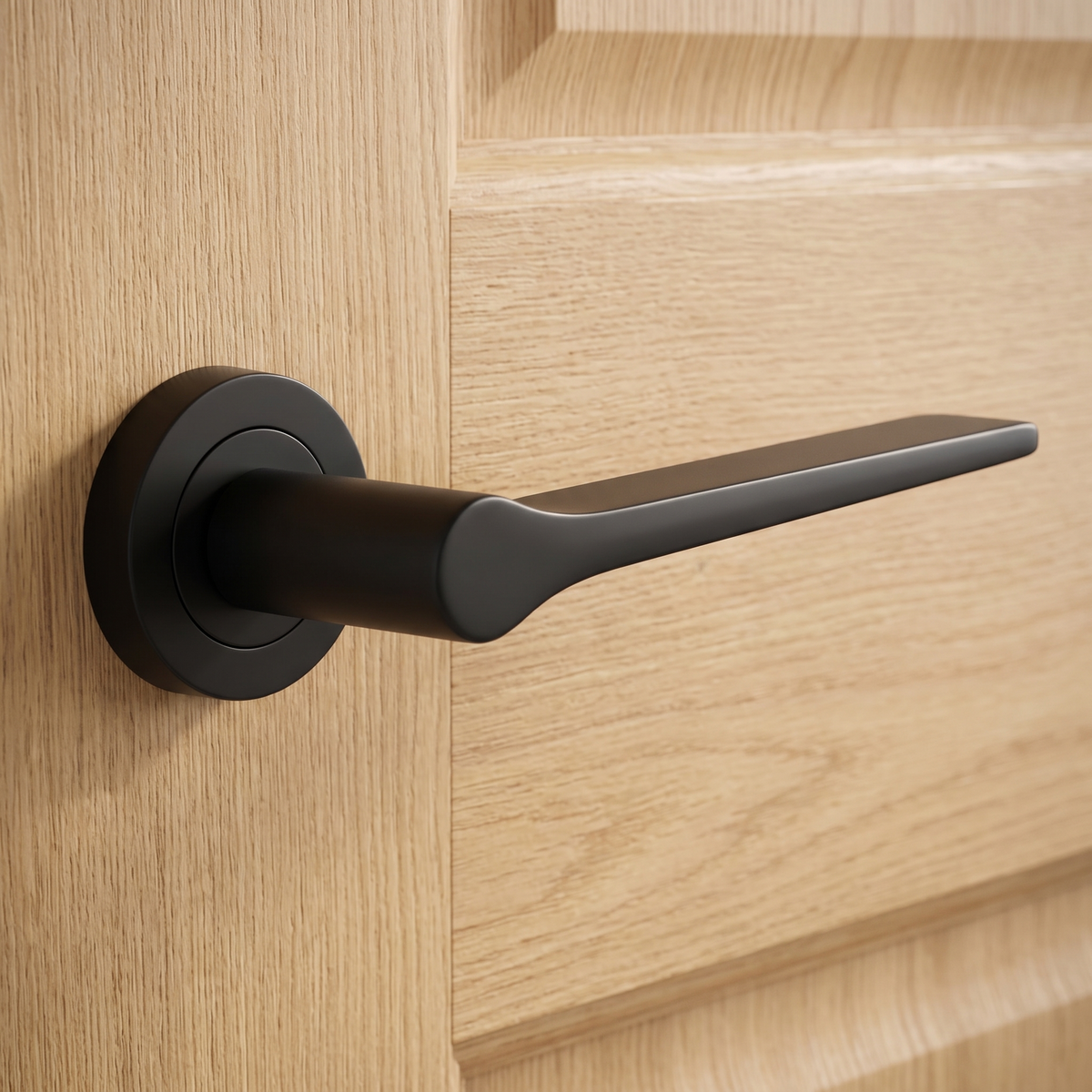 Geo Tapered Lever on Rose Matt Black Door Handles