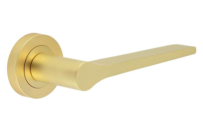 Geo Tapered Lever on Rose Satin Brass Door Handles