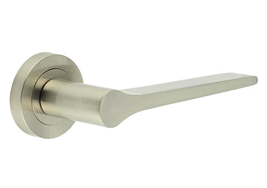 Geo Tapered Lever on Rose Satin Nickel Door Handles