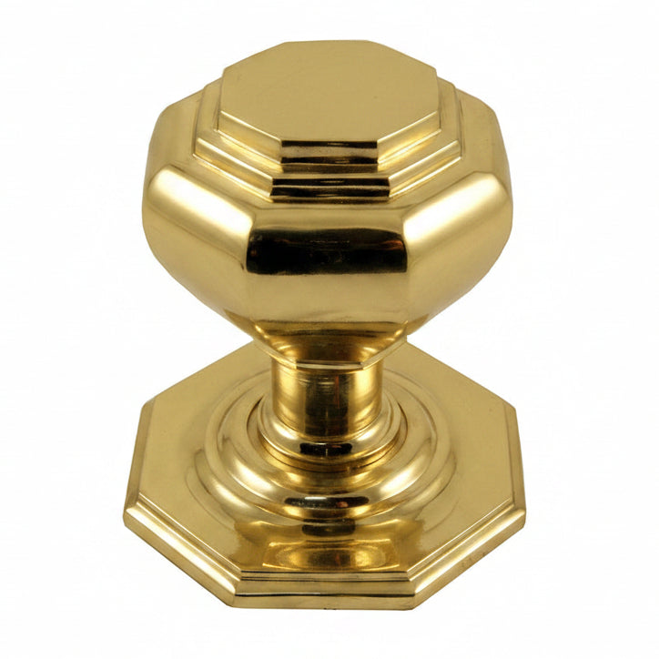 Unlacquered Brass Octagonal Centre Door Knob 66mm