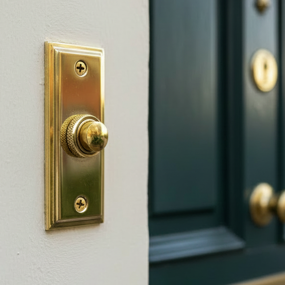 Polished Brass Stepped Bell Push 76x32mm
