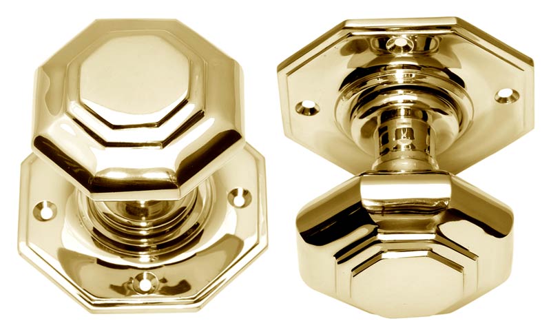 Polished Brass Octagonal Mortice Door Knobs in Pairs