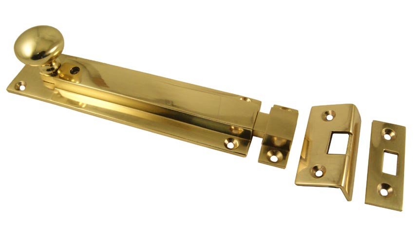 Polished Brass Straight Locking Door Bolt 152mm