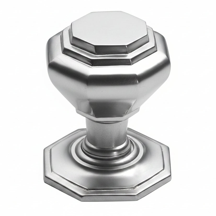 Satin Chrome Octagonal Design Front Door Knob 67mm