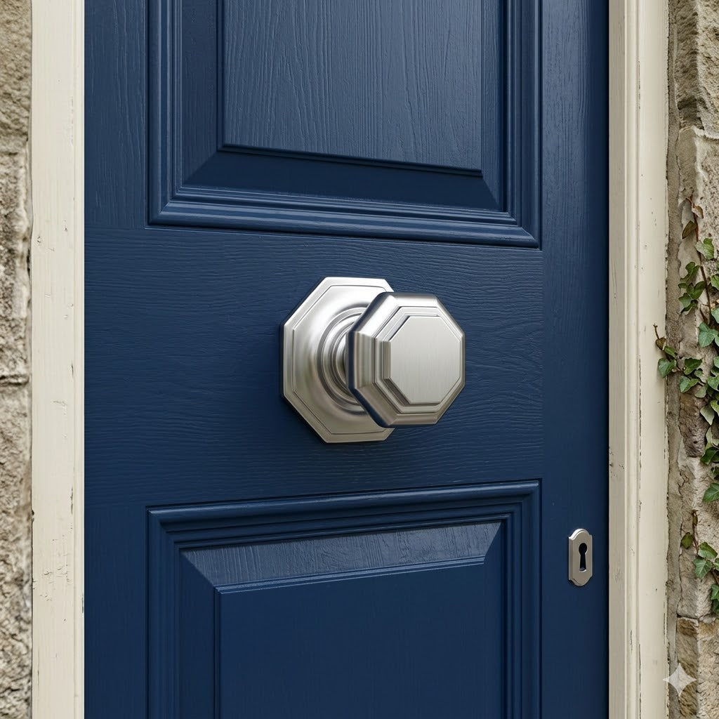 Satin Chrome Octagonal Design Front Door Knob 67mm
