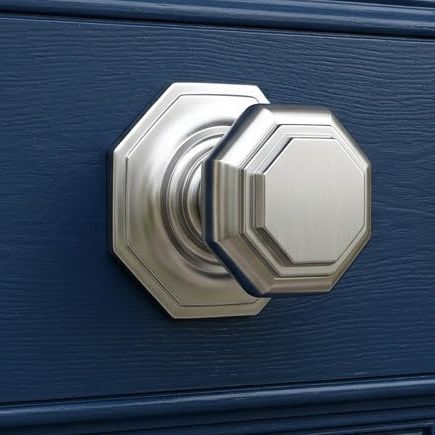 Satin Chrome Octagonal Design Front Door Knob 67mm