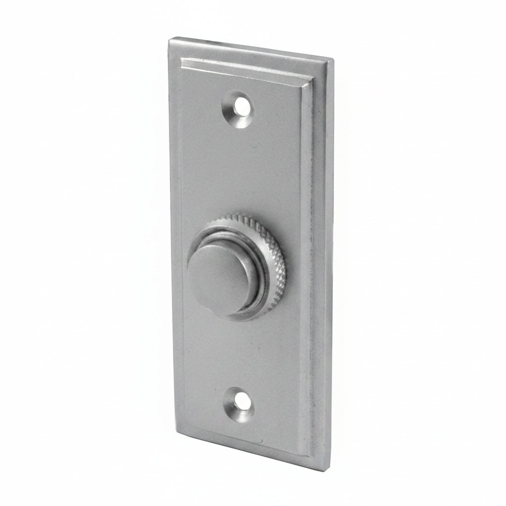 Satin Chrome Stepped Edge Bell Push 76x32mm