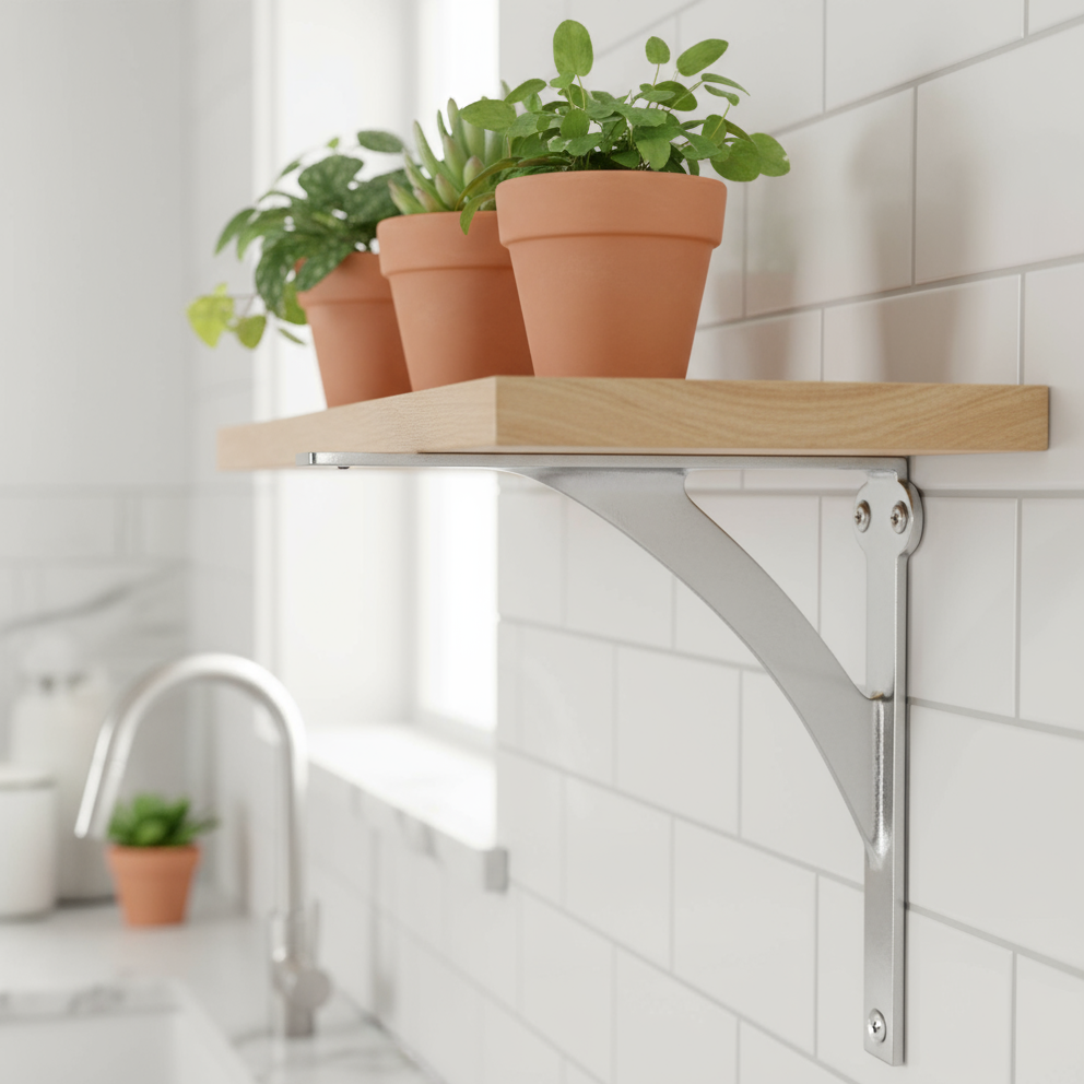 Satin Chrome Heavy Duty Shelf Brackets