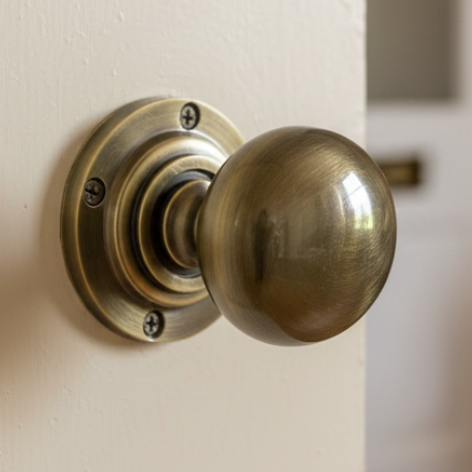 Antique Brass Mushroom Mortice Door Knobs 53mm