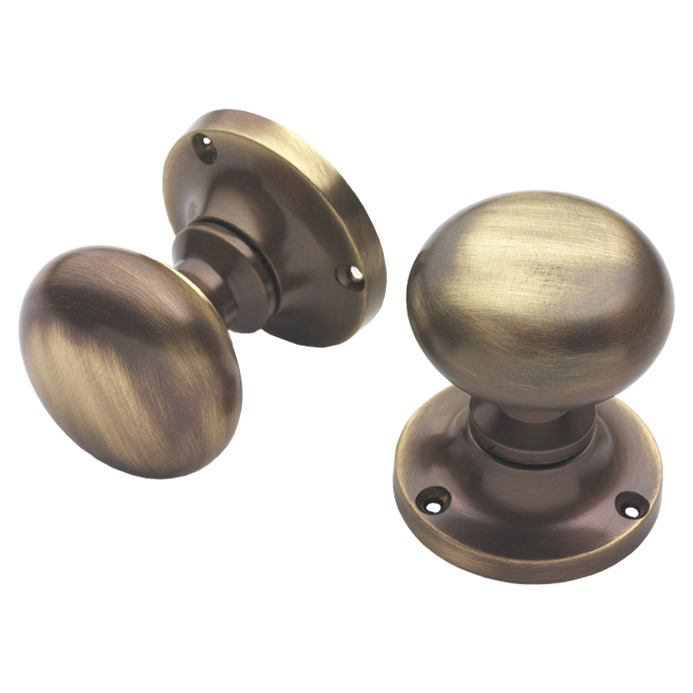 Antique Brass Mushroom Mortice Door Knobs 54mm