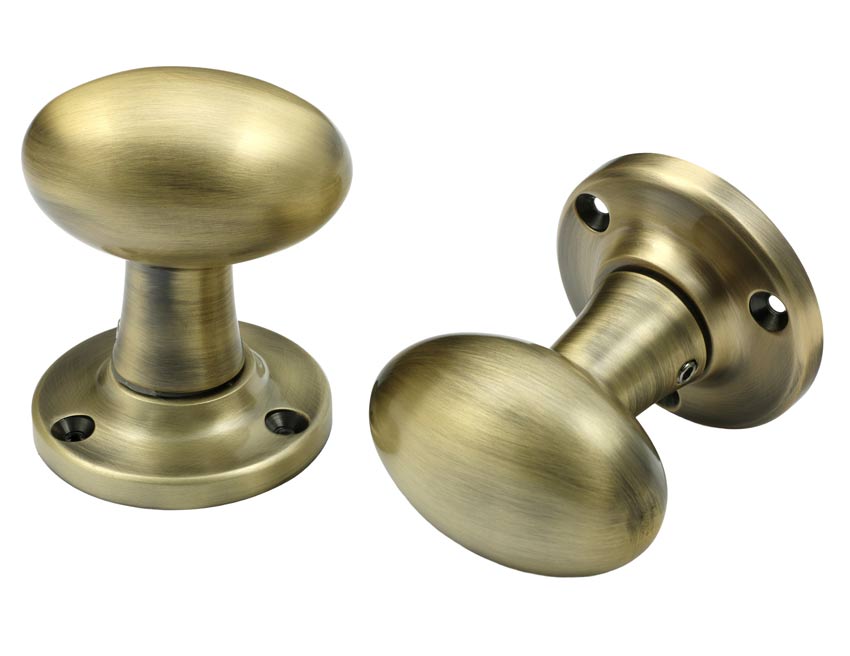 Antique Brass Oval Mortice Door Knobs 50mm