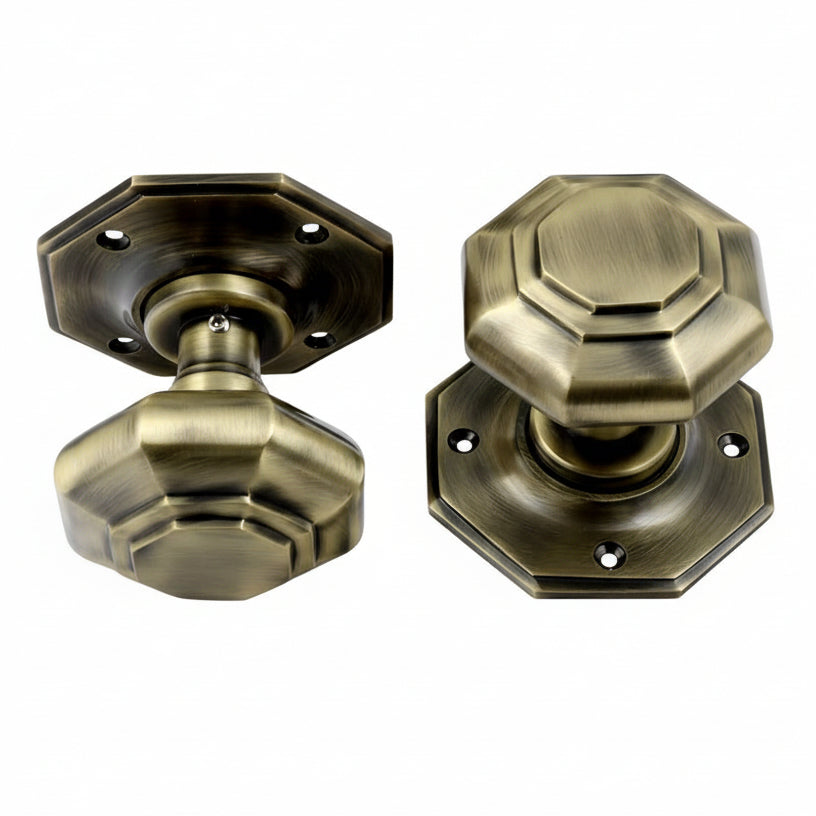Antique Brass Octagonal Mortice Door Knobs 67mm