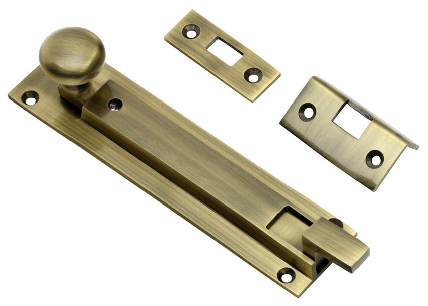 Antique Brass Cranked Locking Door Bolt 152mm