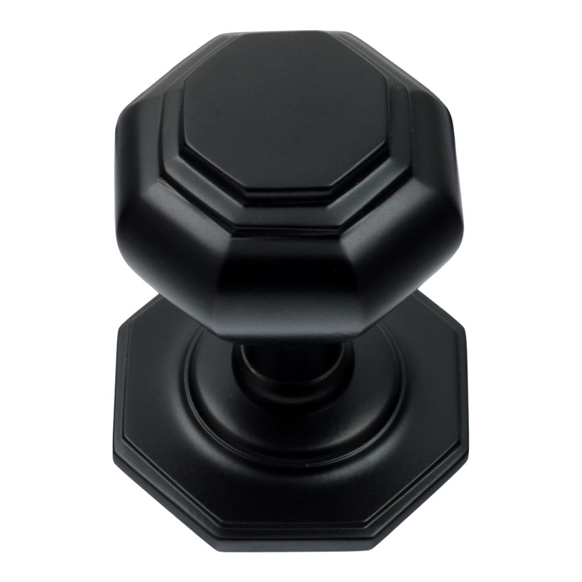 Matt Black Octagonal Centre Door Knob 66mm