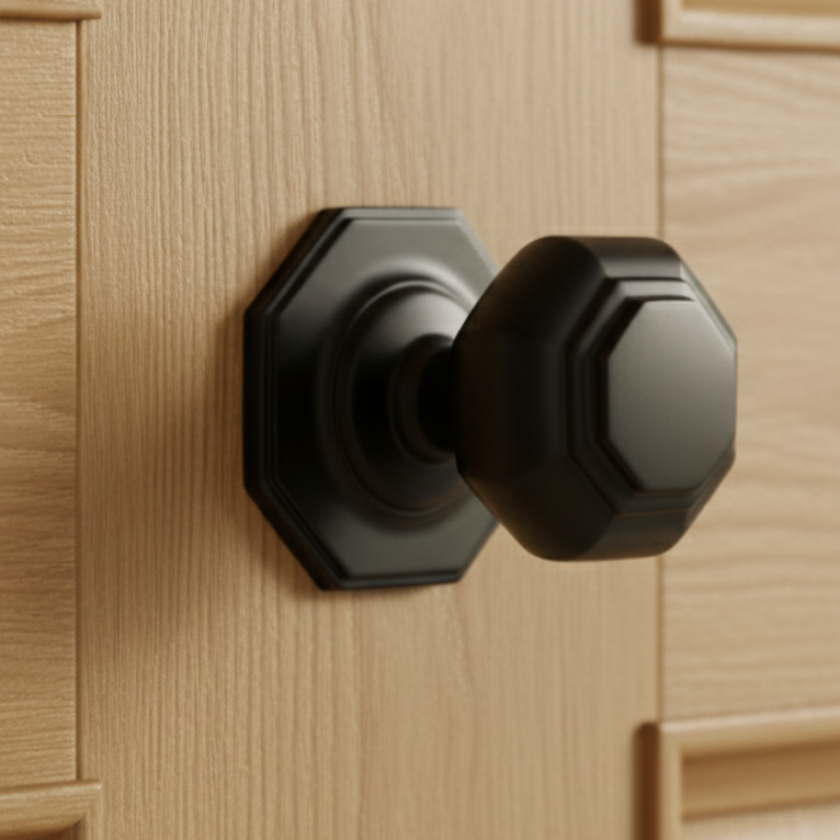 Matt Black Octagonal Centre Door Knob 66mm