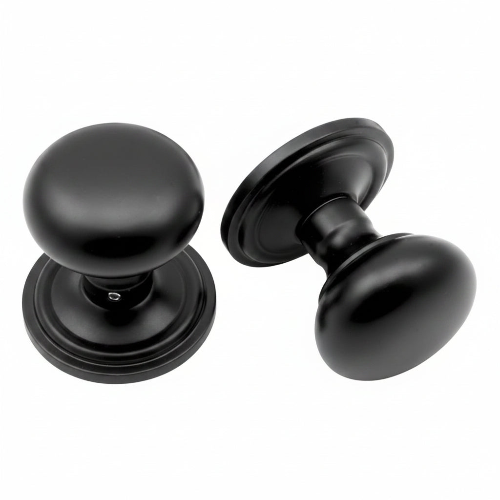 Matt Black 60mm Mushroom Mortice Door Knobs