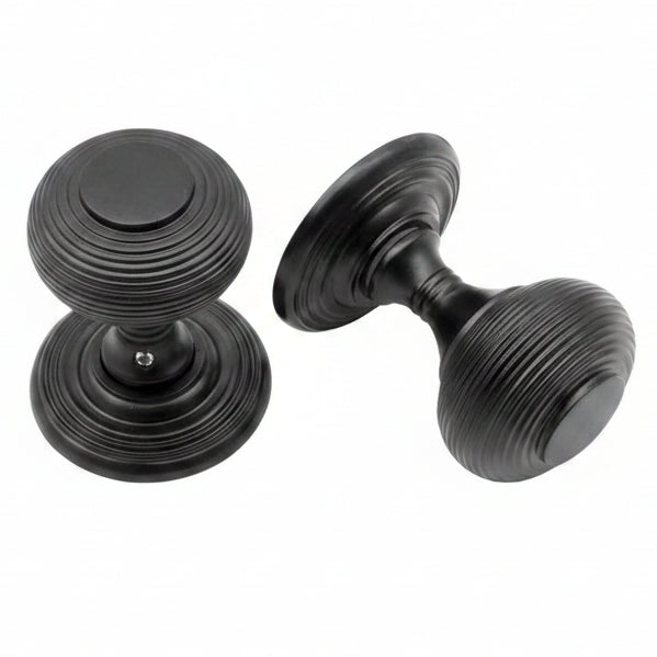 Matt Black 55mm Reeded Mortice Door Knobs