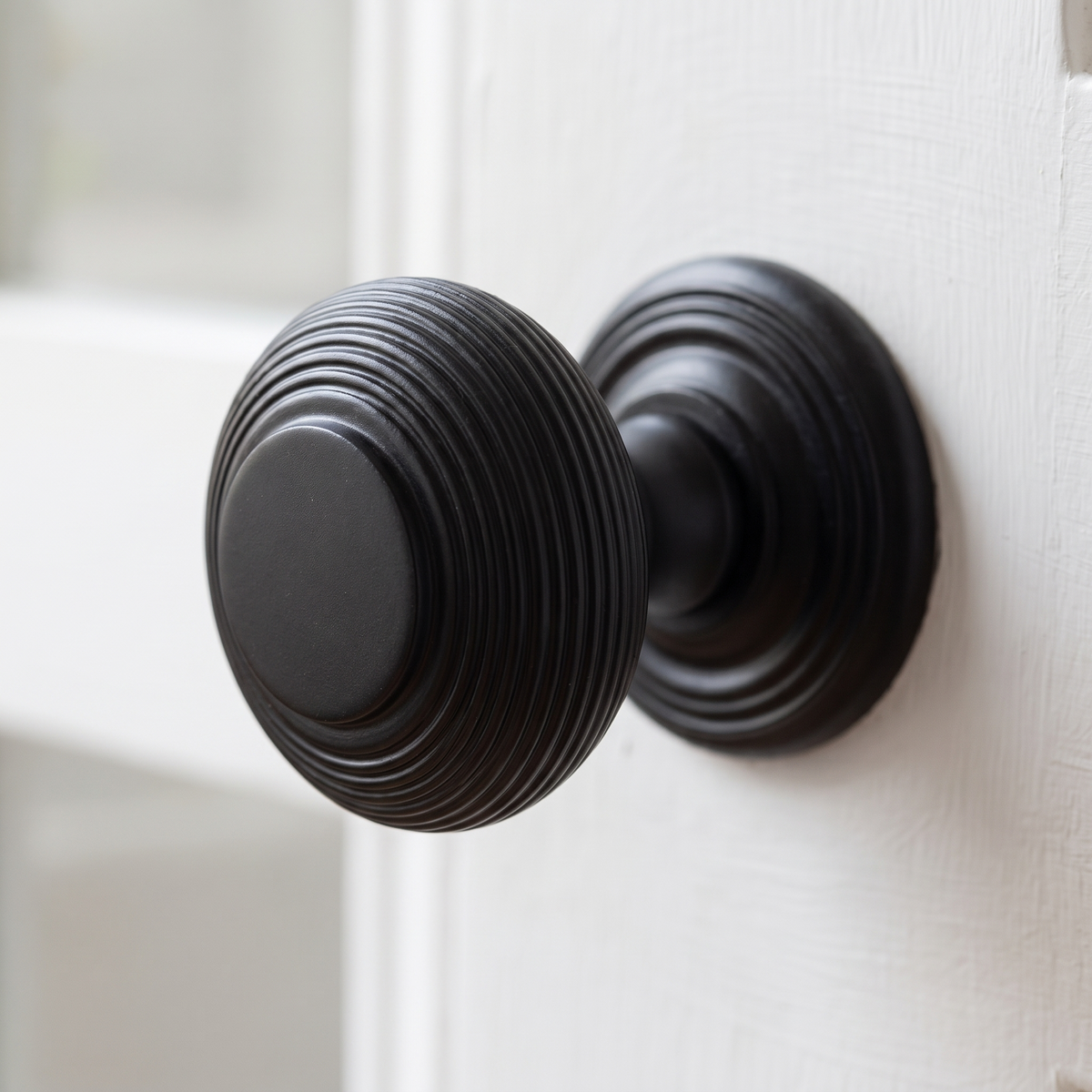Matt Black 55mm Reeded Mortice Door Knobs