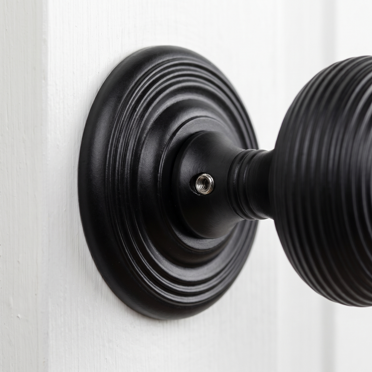 Matt Black 55mm Reeded Mortice Door Knobs