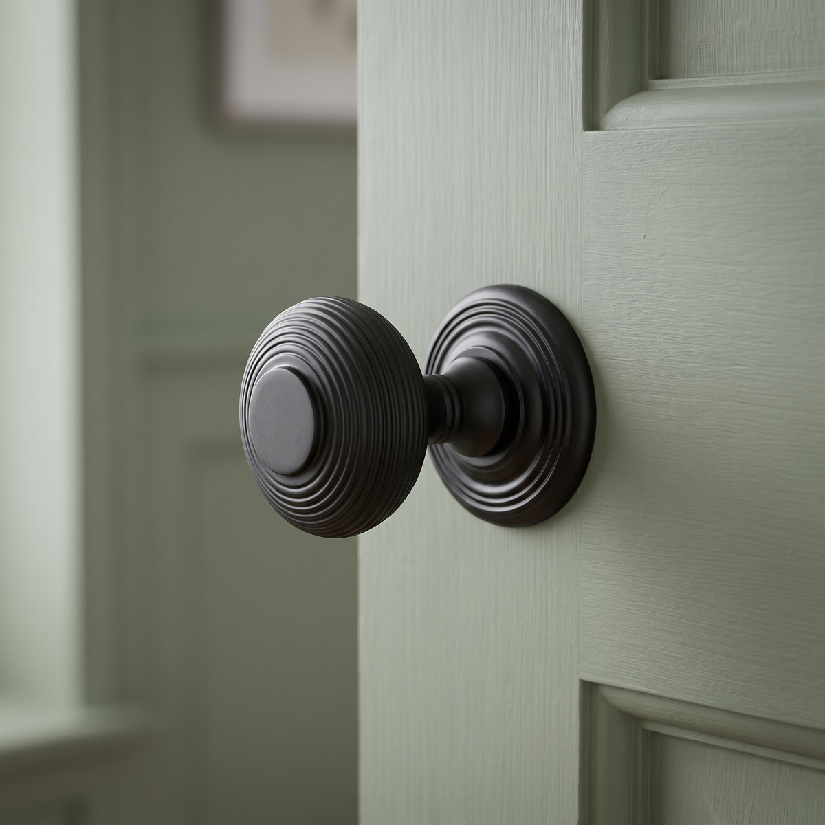 Matt Black 55mm Reeded Mortice Door Knobs