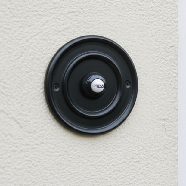 Matt Black Circular Bell Push with China Press 60mm