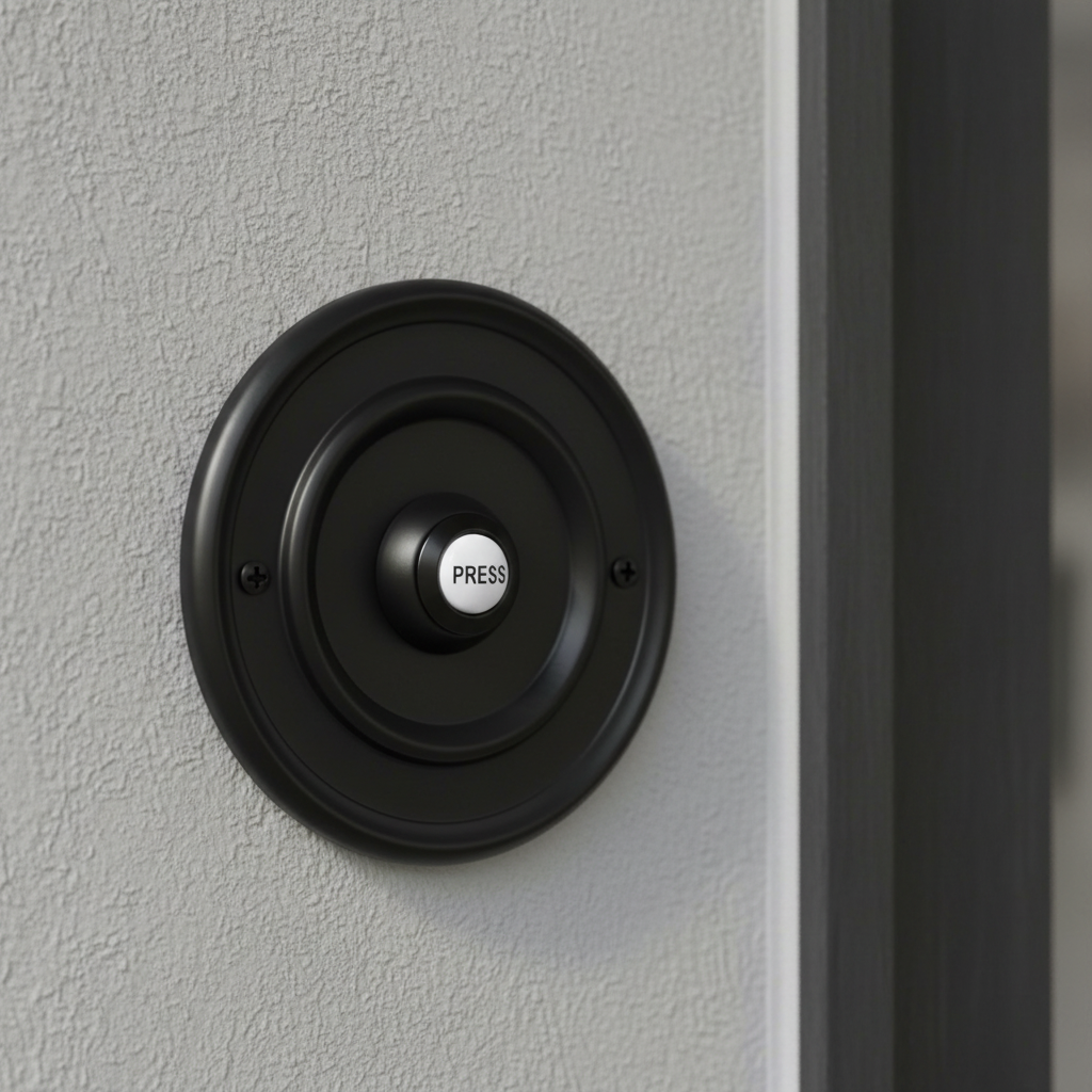 Matt Black Circular Bell Push with China Press 76mm