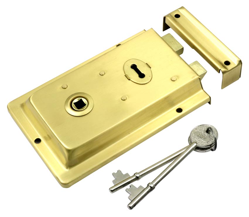 Satin Brass Rim Lock 155x105mm