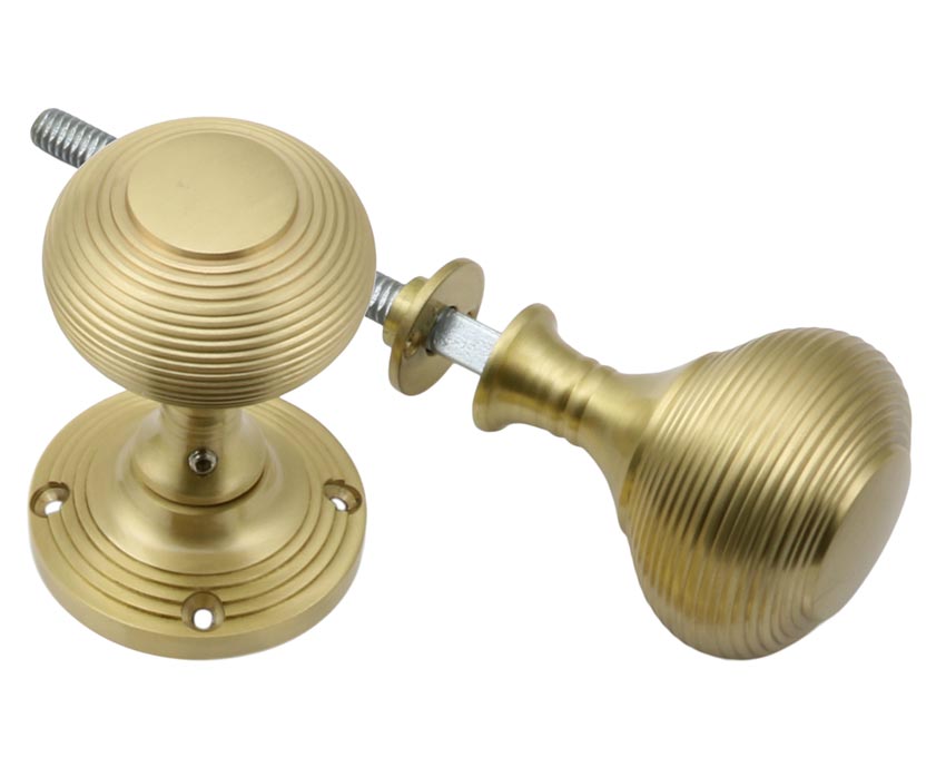 Satin Brass Reeded Rim Knobs 53mm