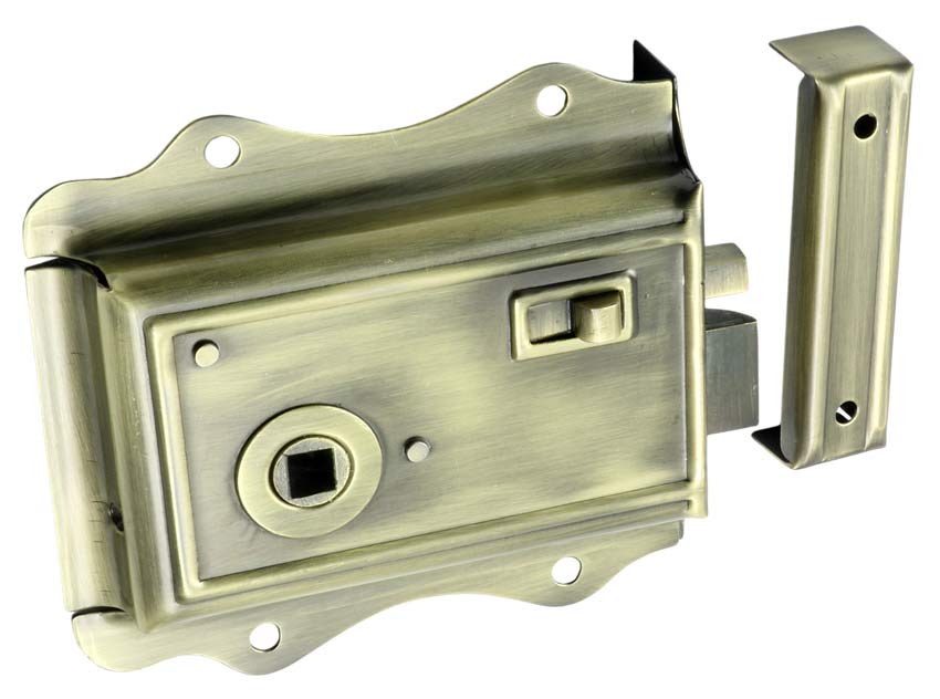 Antique Brass Fancy Rim Latch with Slide Latch 125x20mm