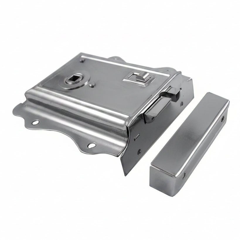 Bright Chrome Fancy Rim Latch with Slide Latch 125x20mm