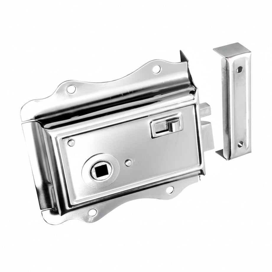 Bright Chrome Fancy Rim Latch with Slide Latch 125x20mm