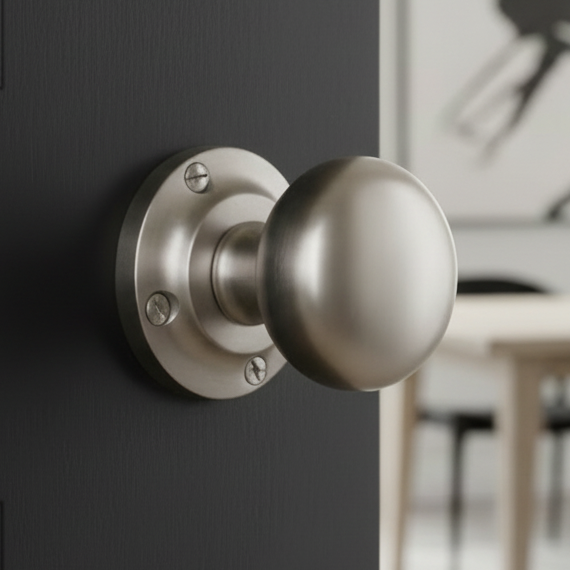 Victoria Satin Nickel Mushroom Mortice Door Knobs 57mm