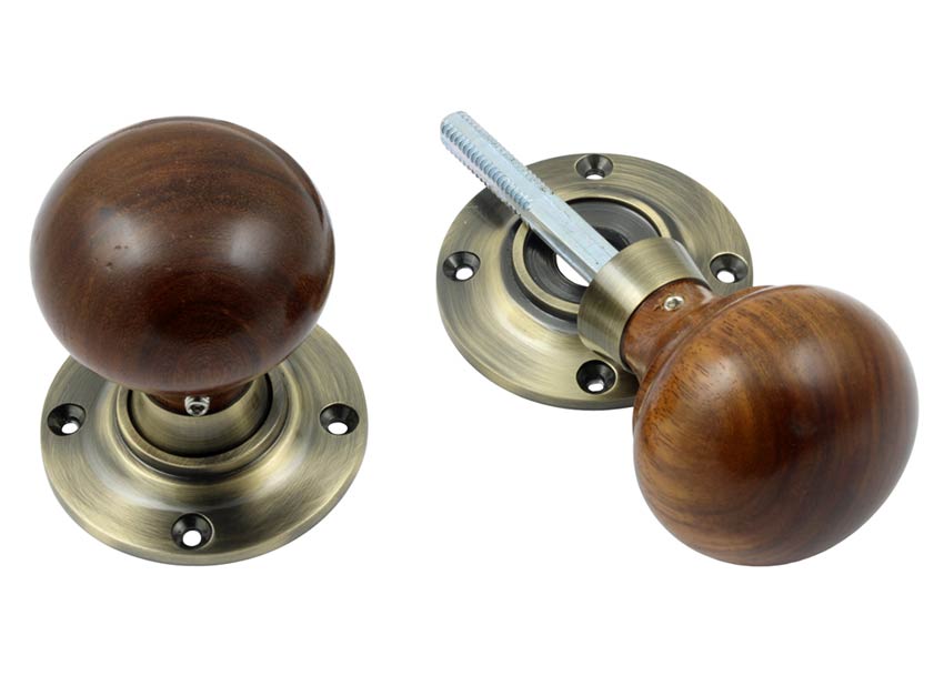 Antique Brass and Rosewood Mushroom Door Knobs