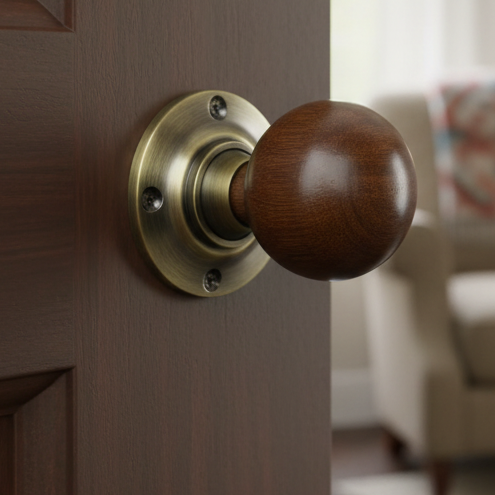 Antique Brass and Rosewood Mushroom Door Knobs